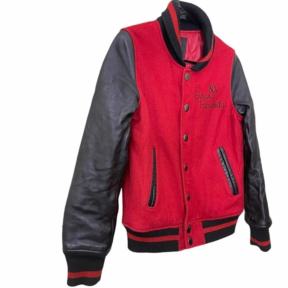 Moussy Bomber Jacket Women’s Red Embroidered Letterman Varsity Size 2 - Picture 3 of 8